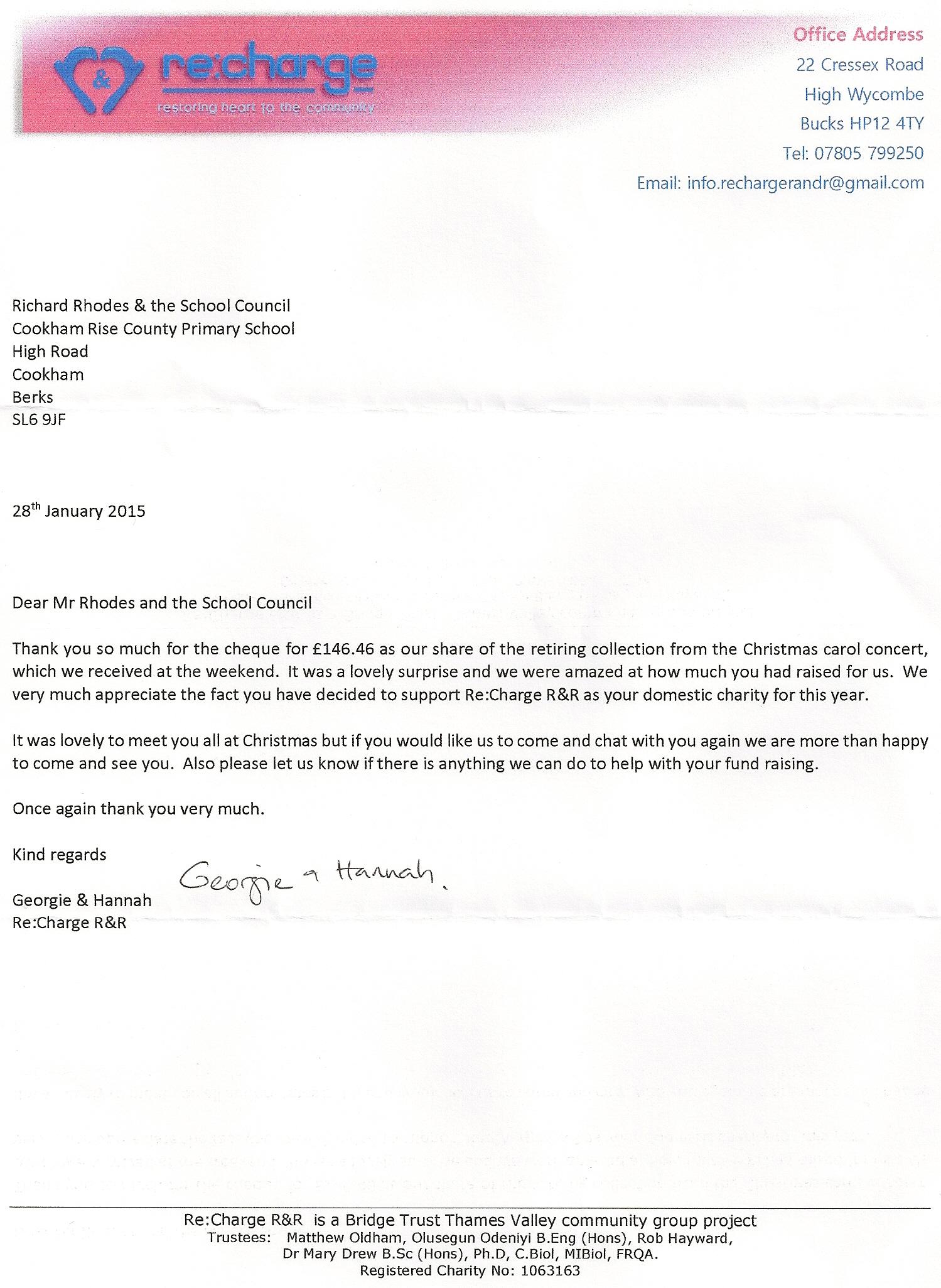 A lovely thank you letter from Georgie and Hannah.